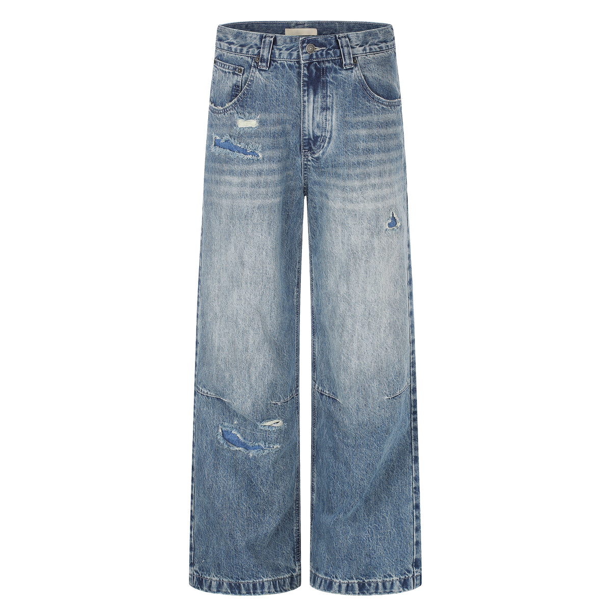 MADWITCH CONTRAST-STITCH WAXED-BLACK WIDE-LEG JEANS #GPC9859