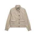 MADWITCH WASHED DISTRESSED MULTI-POCKET STAND-COLLAR CROPPED UTILITY JACKET #N606