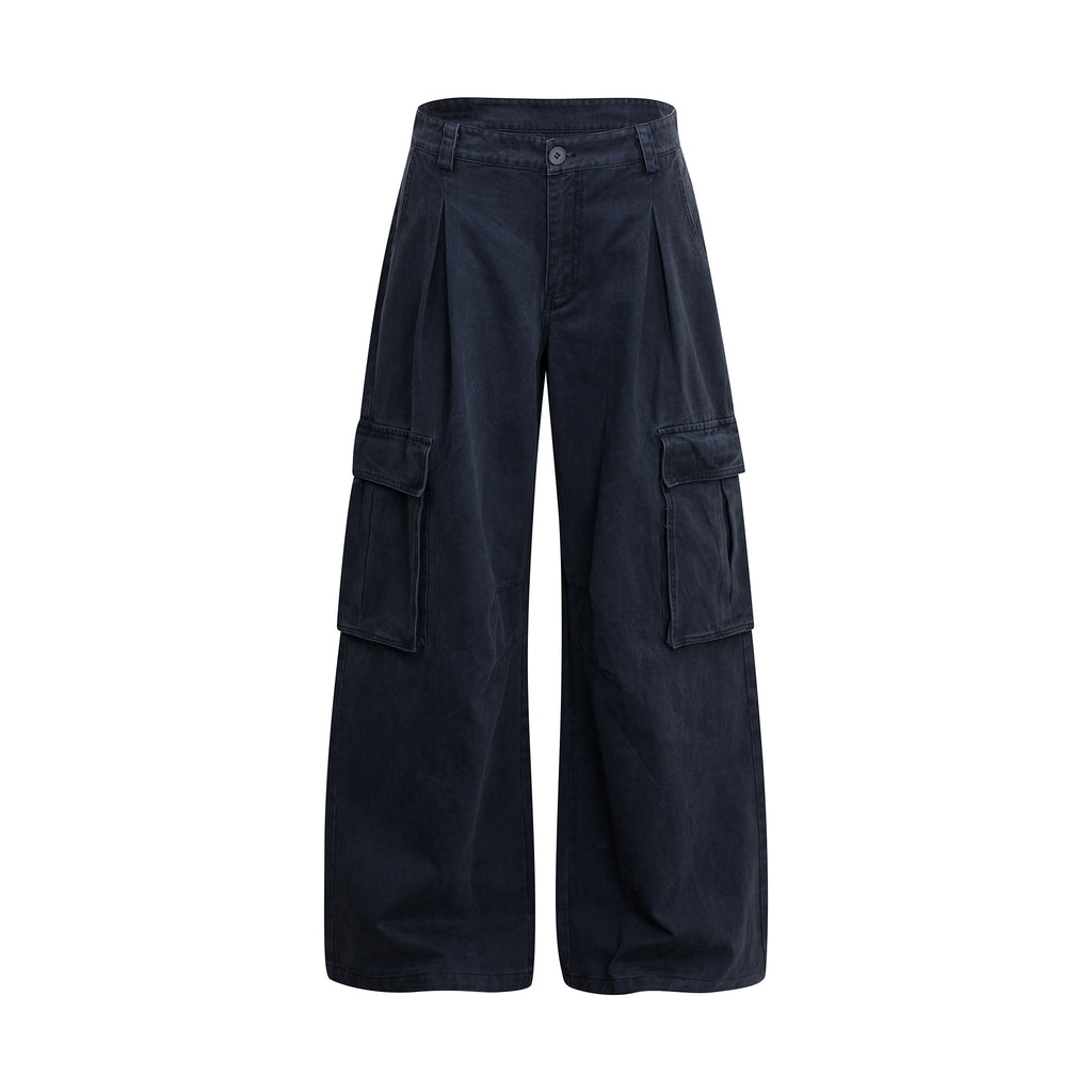 MADWITCH PLEATED WASHED CARGO WIDE-LEG TROUSERS #7621