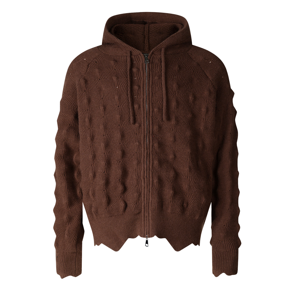 MADWITCH ASYMMETRIC CABLE-KNIT HOODED CARDIGAN #L2026708