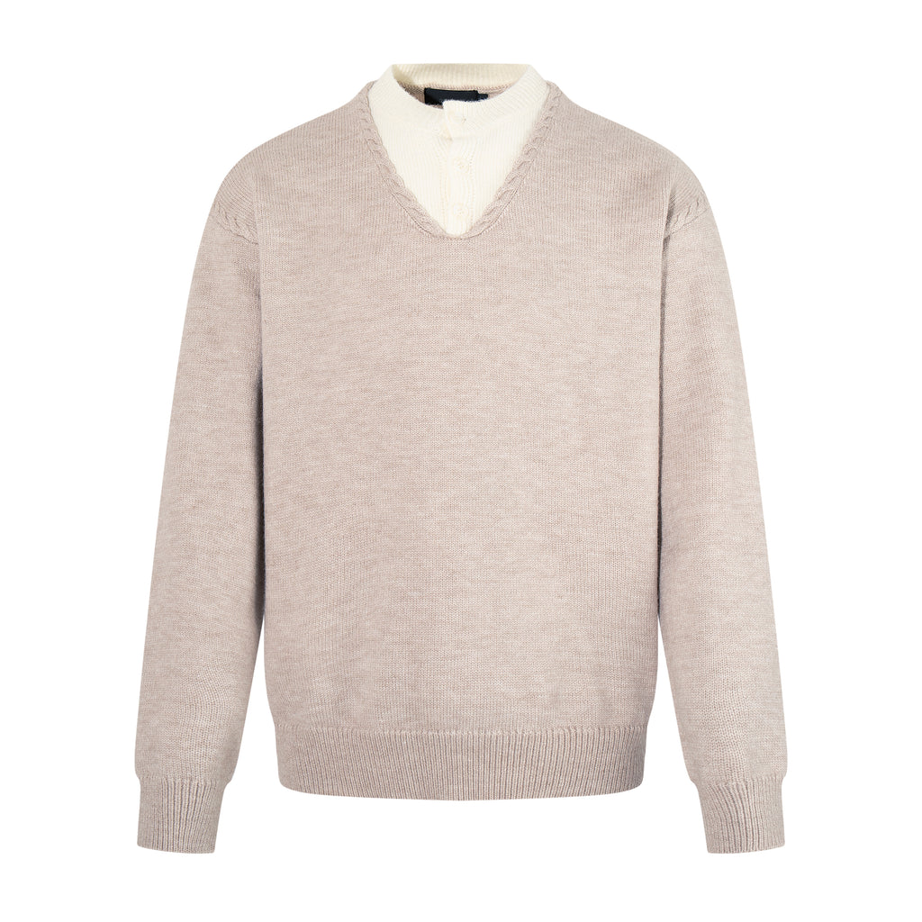 MADWITCH LAYERED HENLEY KNIT SWEATER #AW26832