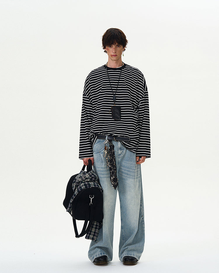 MADWITCH STRIPED LONG-SLEEVE T-SHIRT #Y833+
