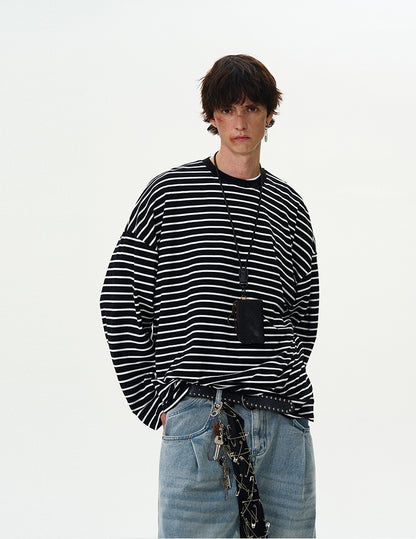 MADWITCH STRIPED LONG-SLEEVE T-SHIRT #Y833+