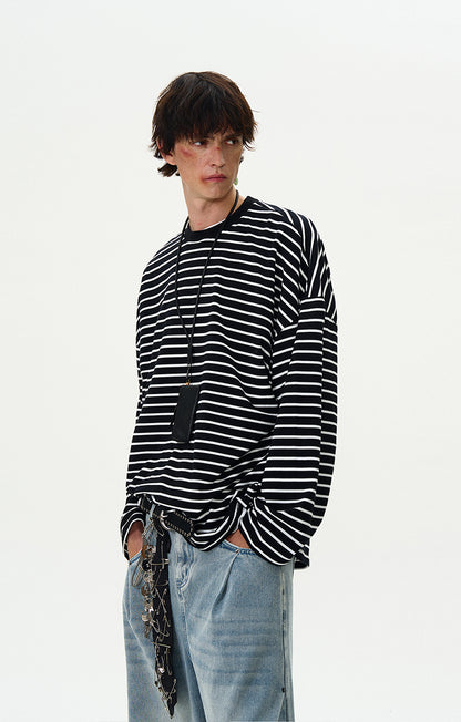 MADWITCH STRIPED LONG-SLEEVE T-SHIRT #Y833+