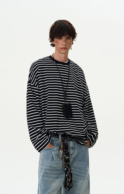 MADWITCH STRIPED LONG-SLEEVE T-SHIRT #Y833+