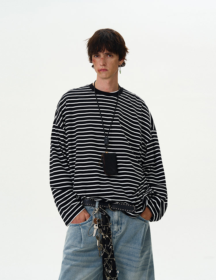 MADWITCH STRIPED LONG-SLEEVE T-SHIRT #Y833+