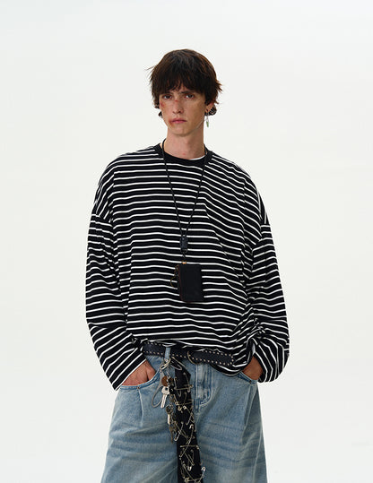 MADWITCH STRIPED LONG-SLEEVE T-SHIRT #Y833+