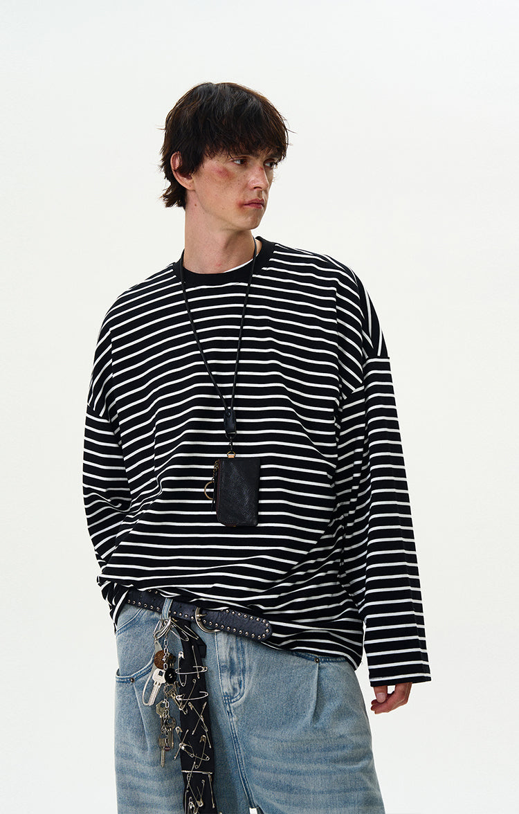 MADWITCH STRIPED LONG-SLEEVE T-SHIRT #Y833+