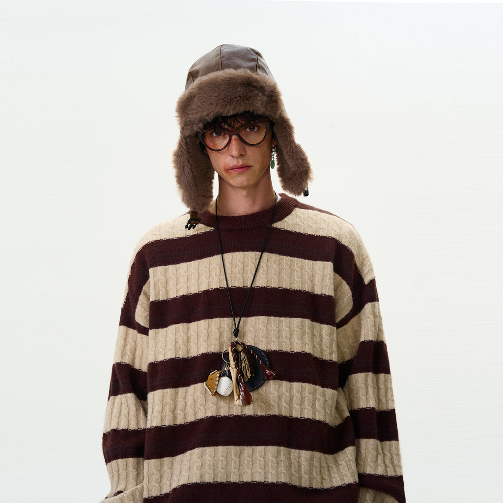 MADWITCH CABLE KNIT STRIPED SWEATER #5654