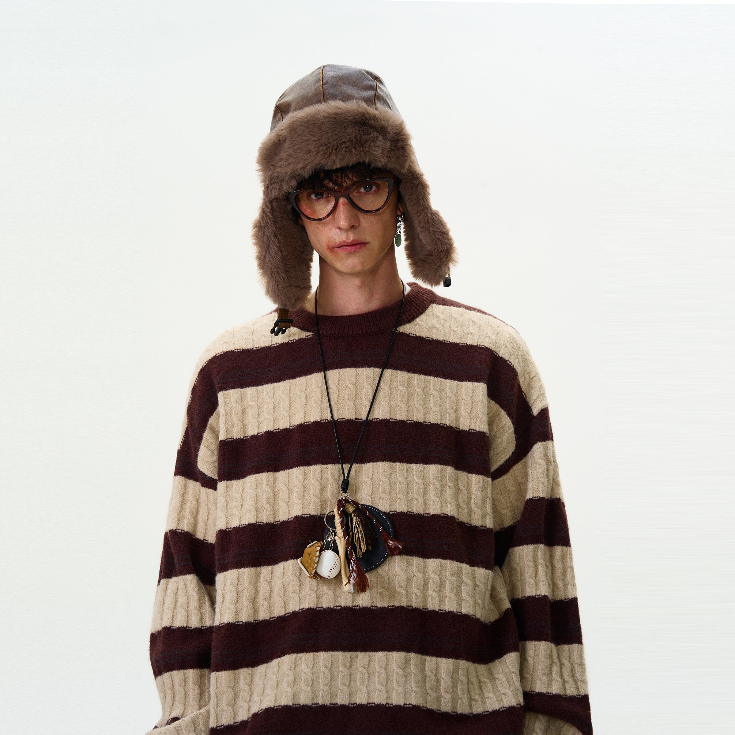 MADWITCH CABLE KNIT STRIPED SWEATER #5654