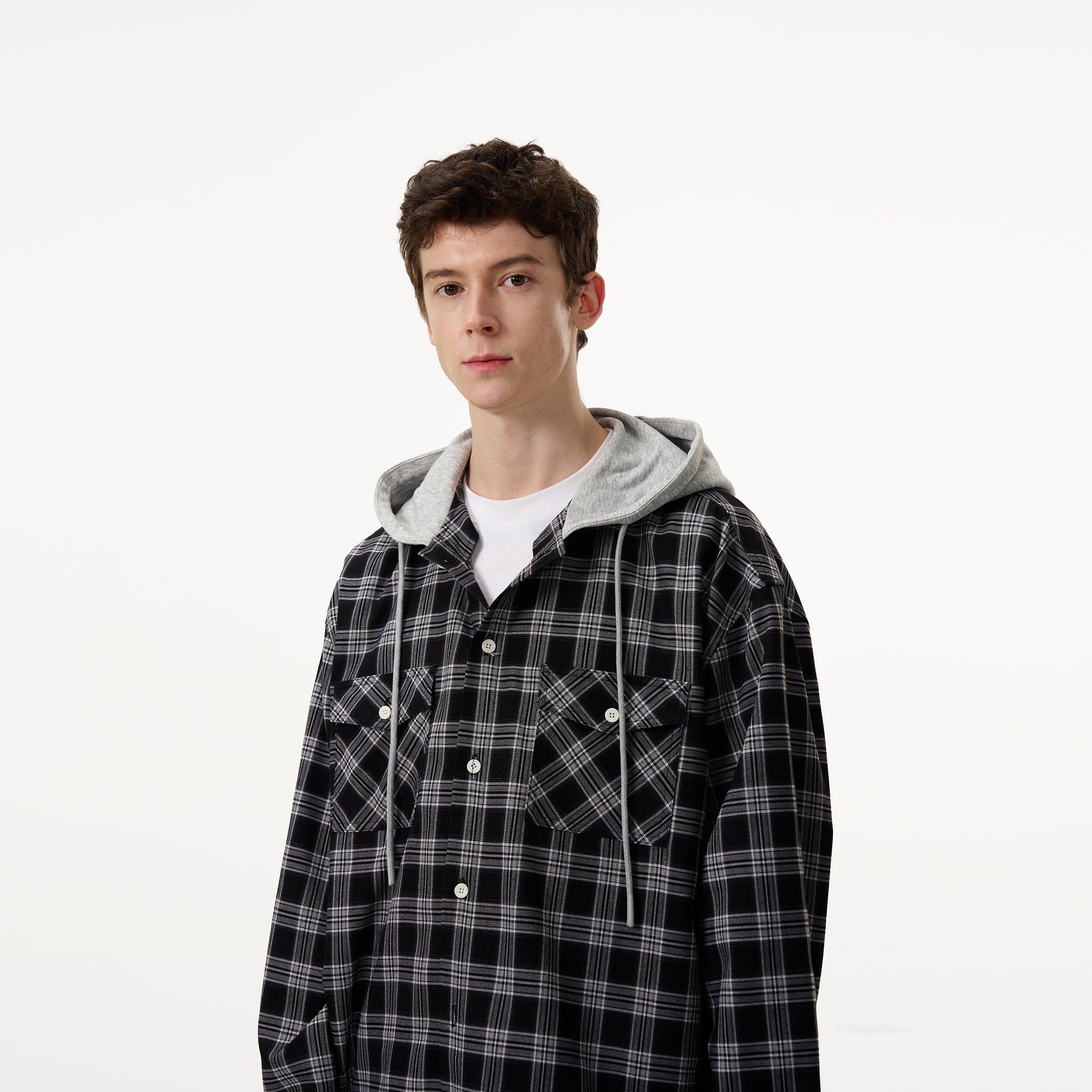 MADWITCH CHECKED HOODED SHIRT #NR3326