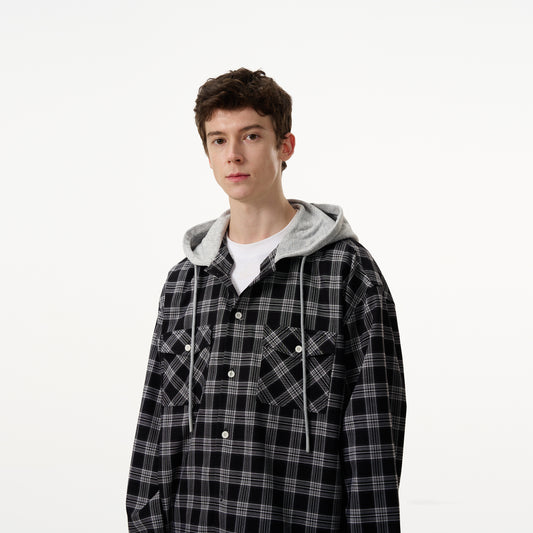 MADWITCH CHECKED HOODED SHIRT #NR3326