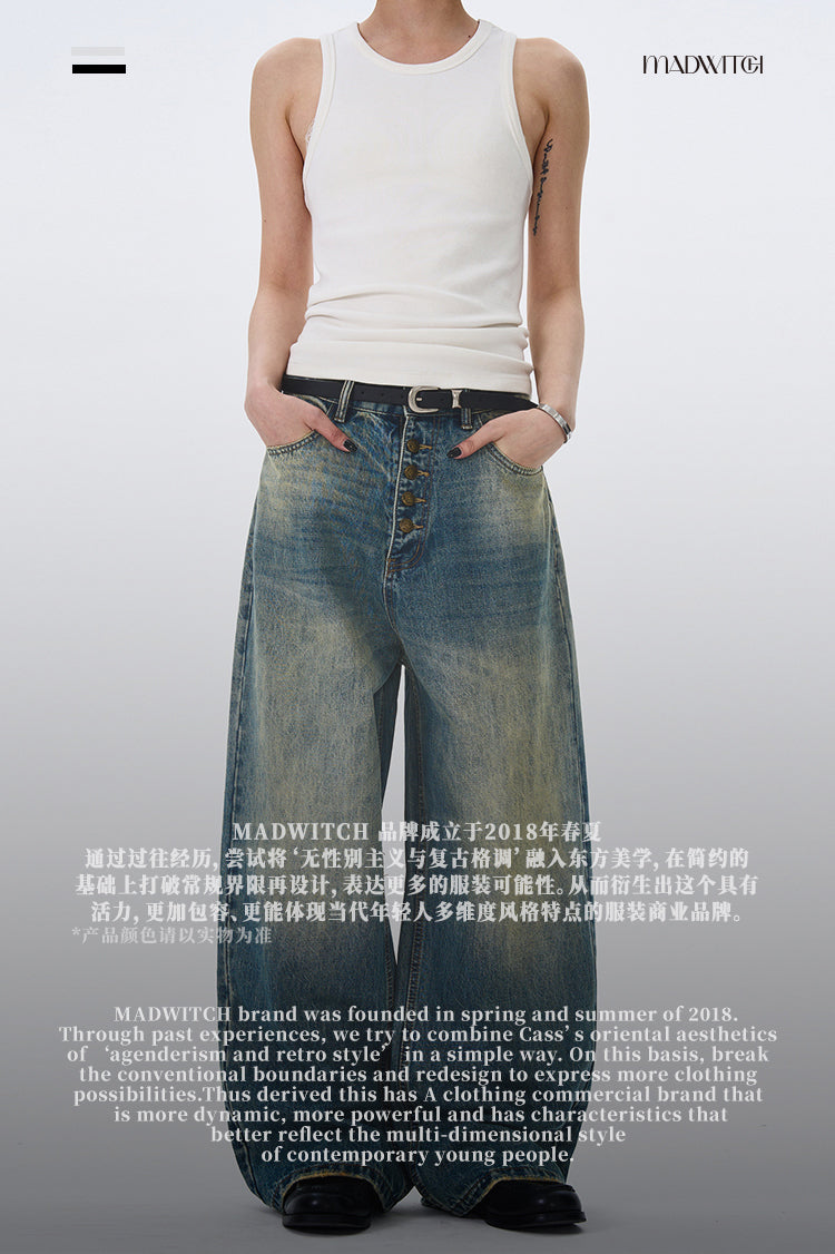 MADWITCH BUTTON-FLY DRAPED DENIM PANTS #G1202