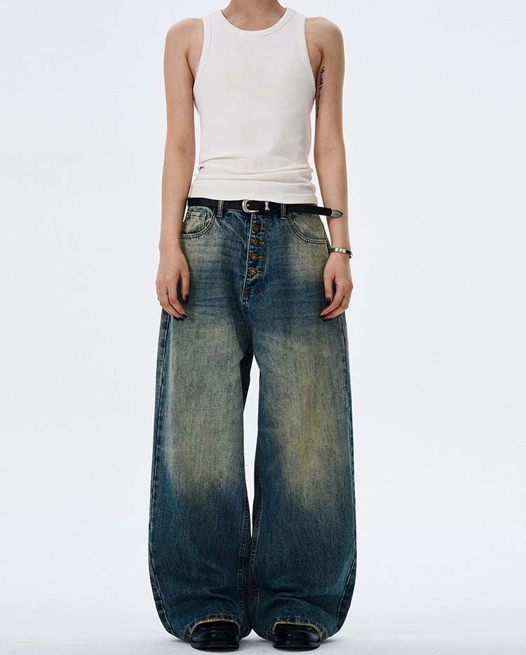 MADWITCH BUTTON-FLY DRAPED DENIM PANTS #G1202