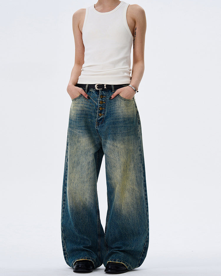MADWITCH BUTTON-FLY DRAPED DENIM PANTS #G1202