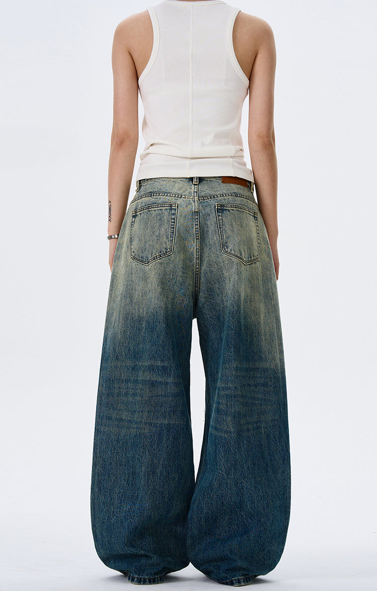 MADWITCH BUTTON-FLY DRAPED DENIM PANTS #G1202