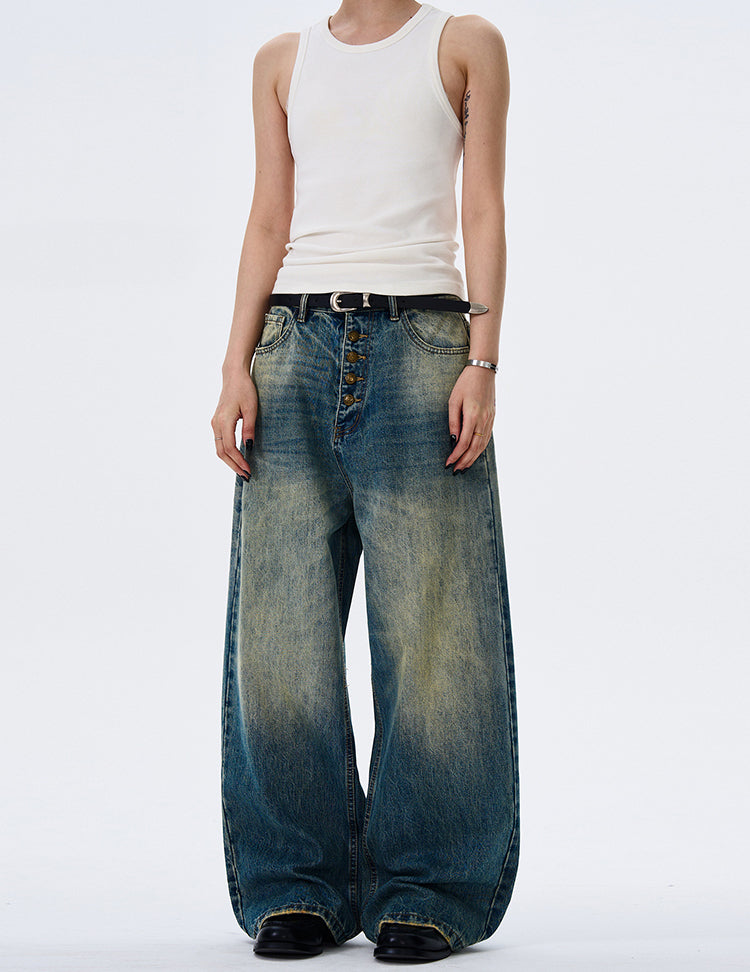MADWITCH BUTTON-FLY DRAPED DENIM PANTS #G1202