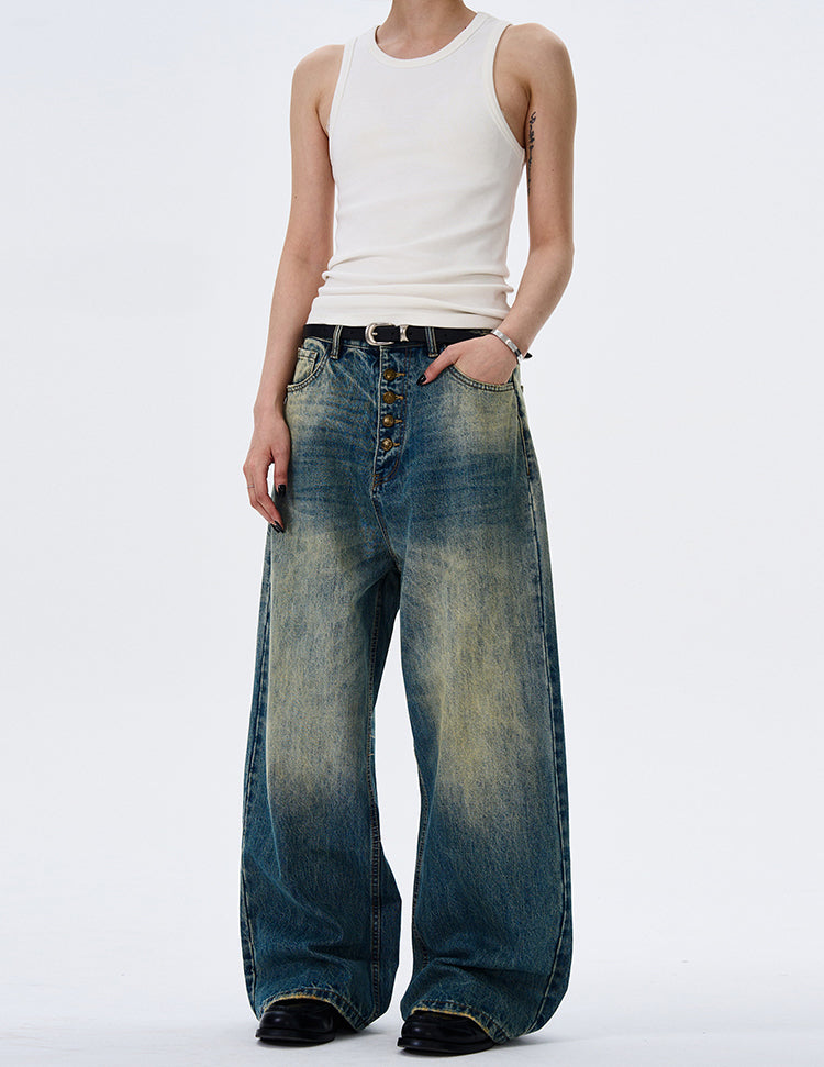 MADWITCH BUTTON-FLY DRAPED DENIM PANTS #G1202