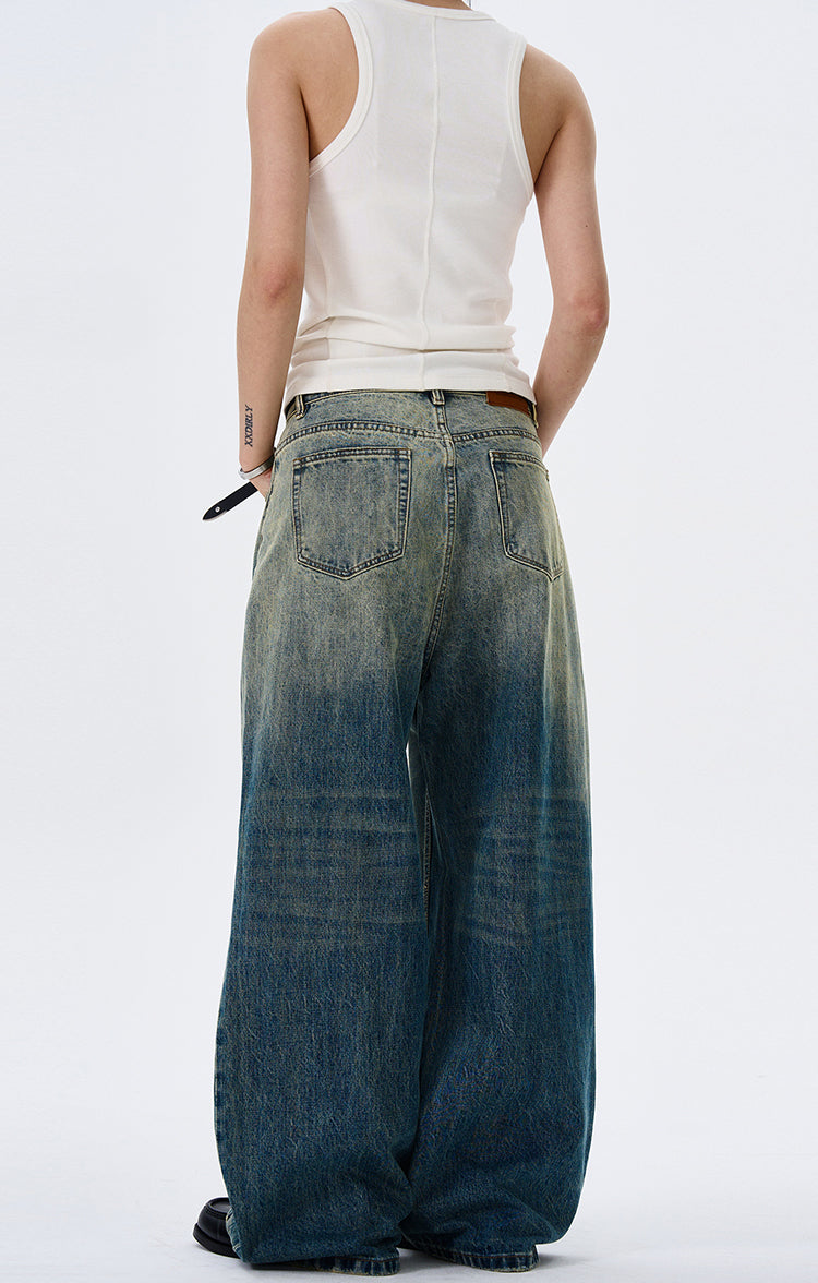 MADWITCH BUTTON-FLY DRAPED DENIM PANTS #G1202