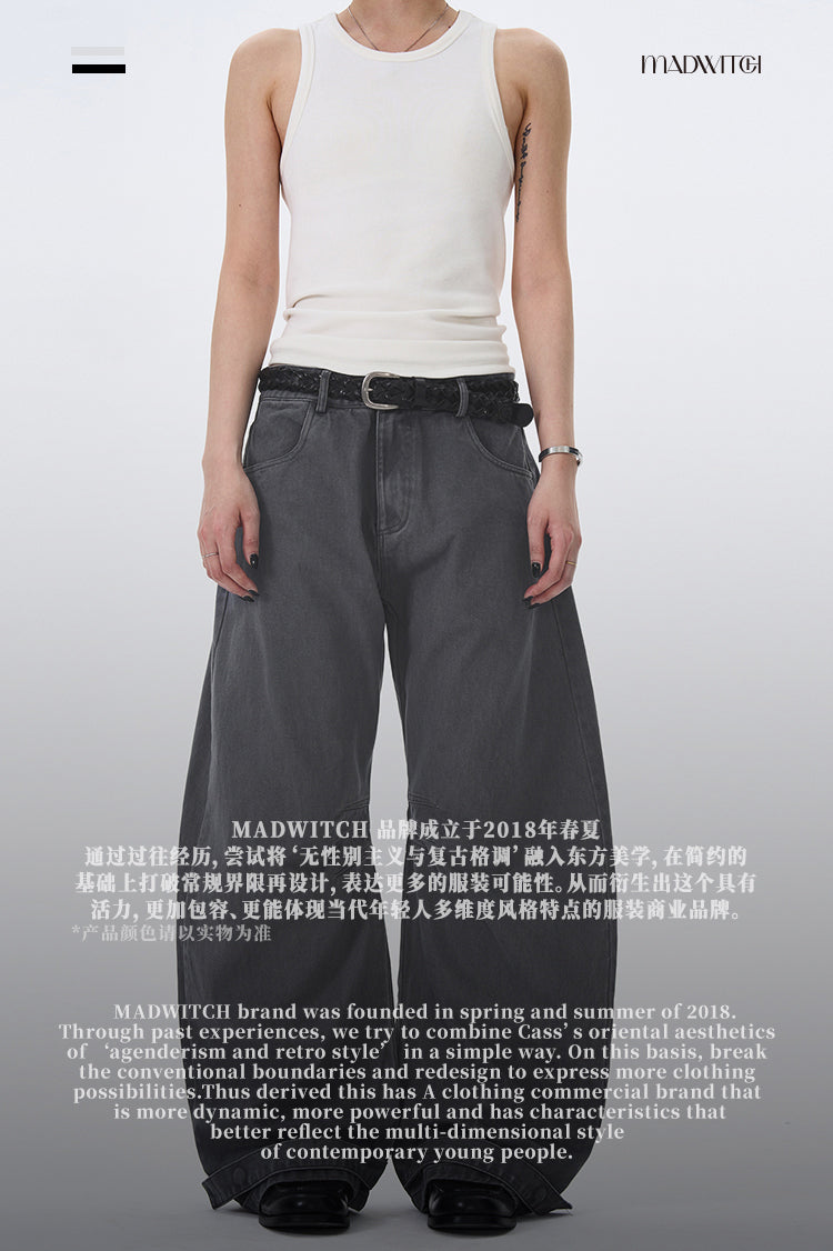 MADWITCH WIDE-LEG BEND-DESIGN JEANS #L4803