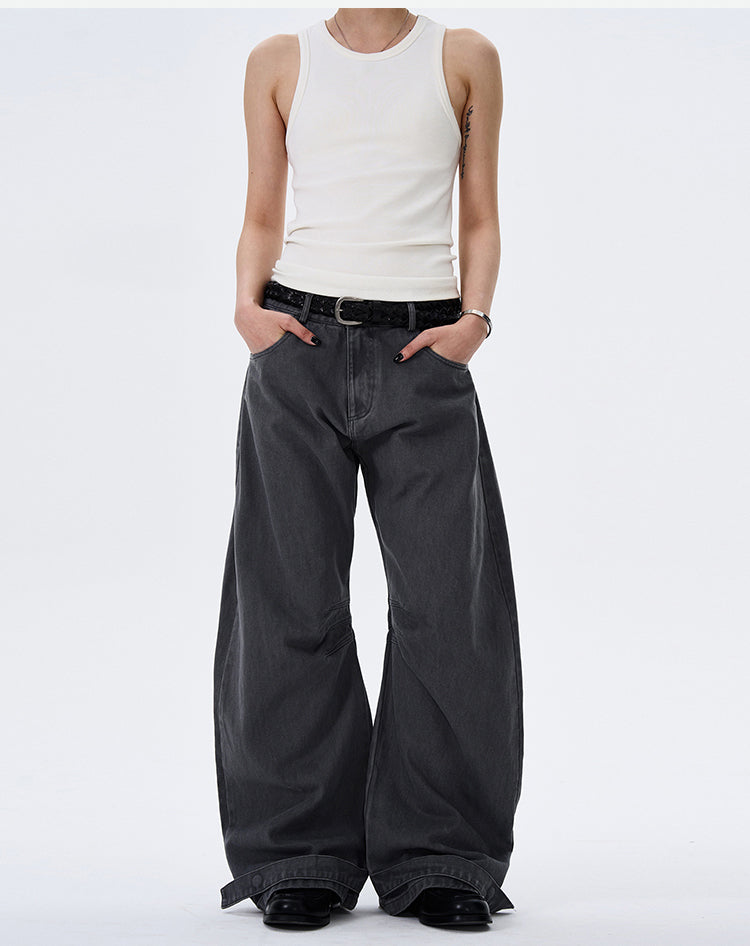 MADWITCH WIDE-LEG BEND-DESIGN JEANS #L4803