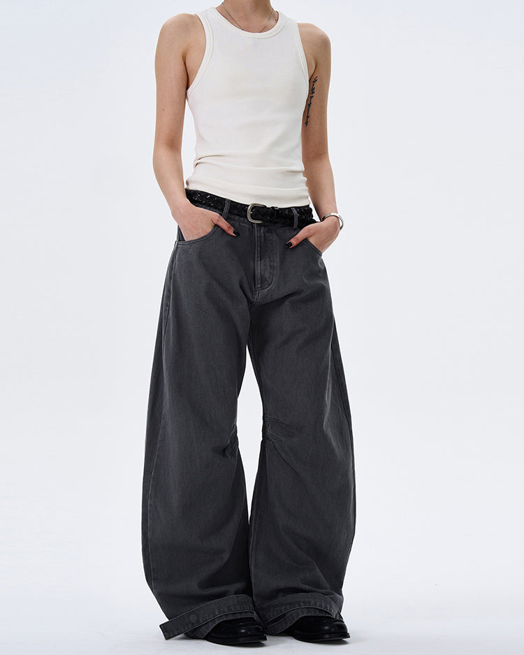 MADWITCH WIDE-LEG BEND-DESIGN JEANS #L4803