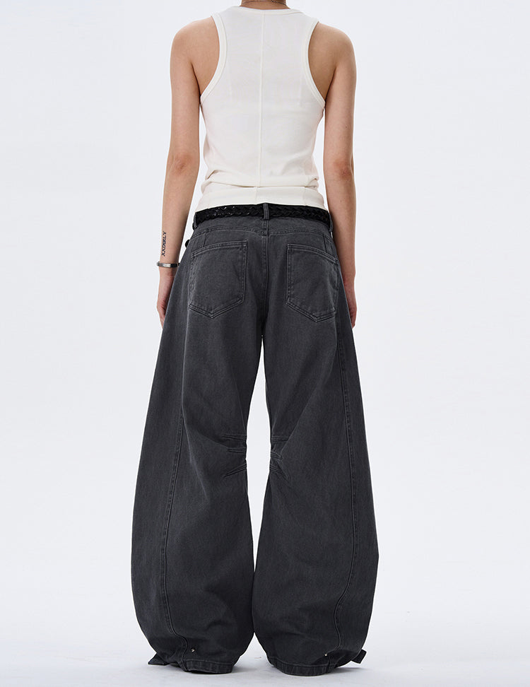 MADWITCH WIDE-LEG BEND-DESIGN JEANS #L4803