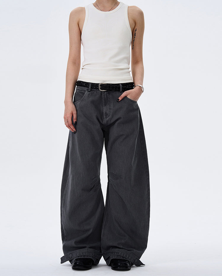 MADWITCH WIDE-LEG BEND-DESIGN JEANS #L4803