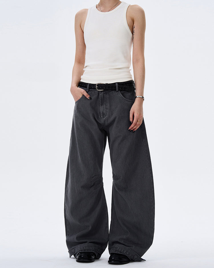 MADWITCH WIDE-LEG BEND-DESIGN JEANS #L4803