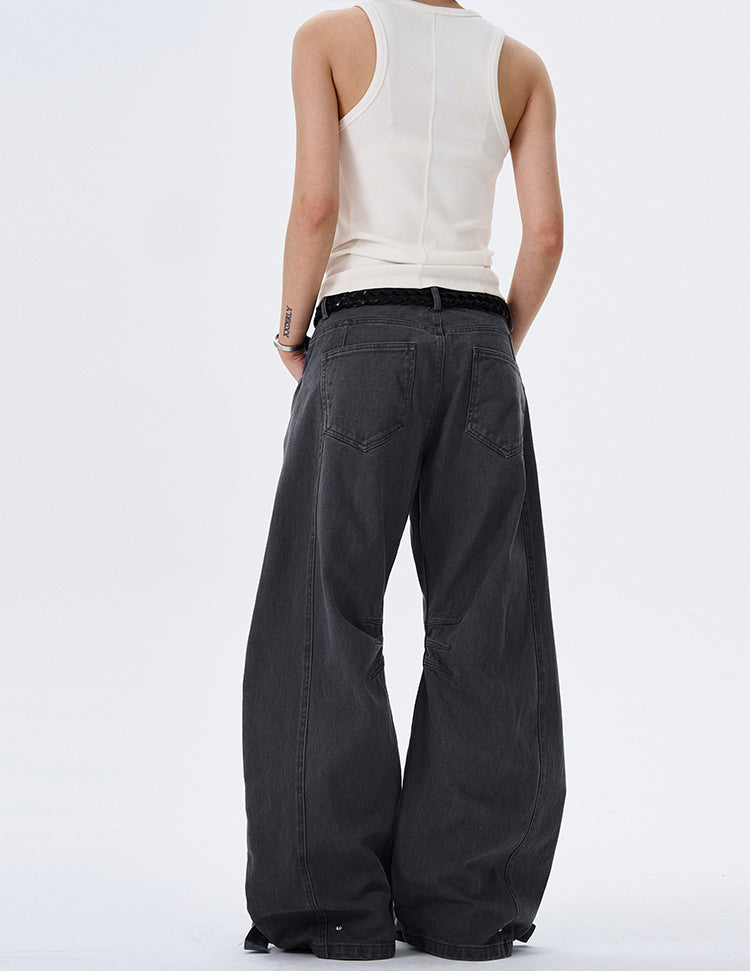 MADWITCH WIDE-LEG BEND-DESIGN JEANS #L4803