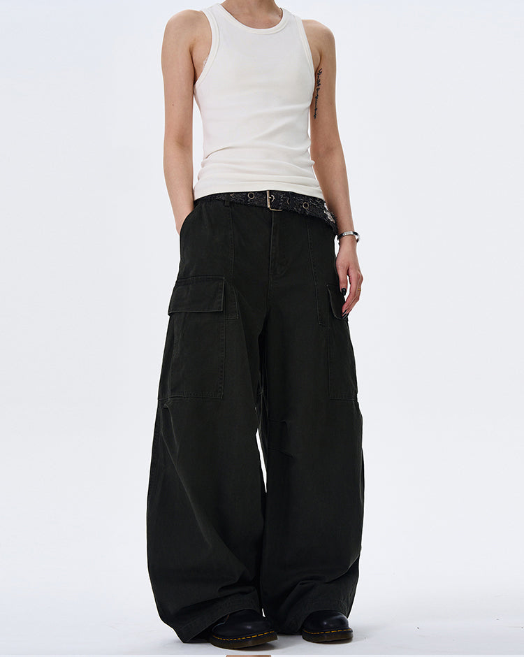 MADWITCH STREET VINTAGE WIDE-LEG CARGO PANTS #L4817