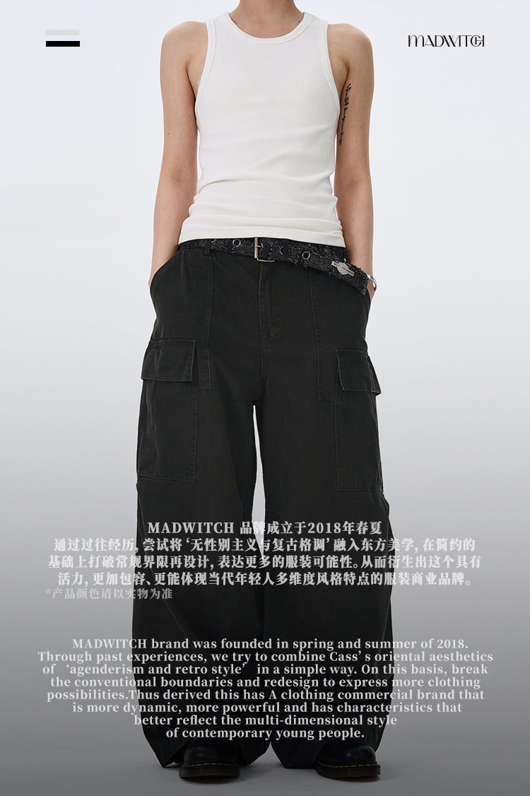 MADWITCH STREET VINTAGE WIDE-LEG CARGO PANTS #L4817
