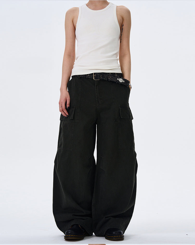 MADWITCH STREET VINTAGE WIDE-LEG CARGO PANTS #L4817