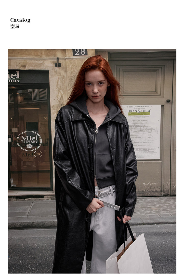 MADWITCH PU LONG LINE LEATHER COAT #28116