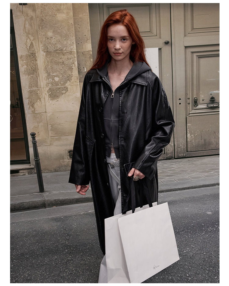 MADWITCH PU LONG LINE LEATHER COAT #28116