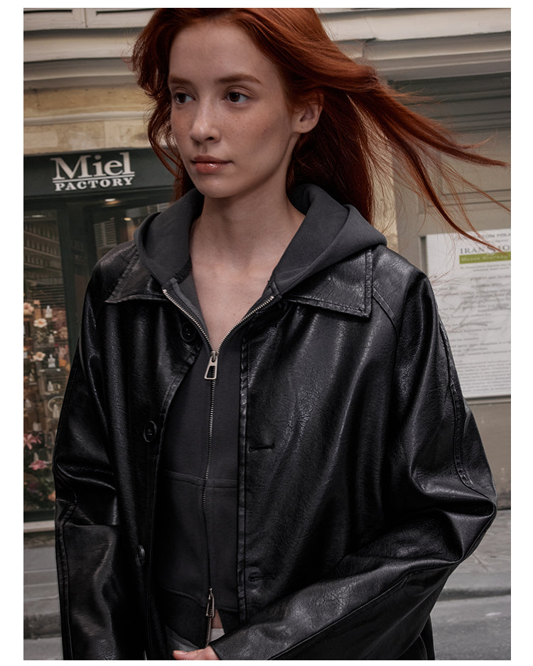 MADWITCH PU LONG LINE LEATHER COAT #28116