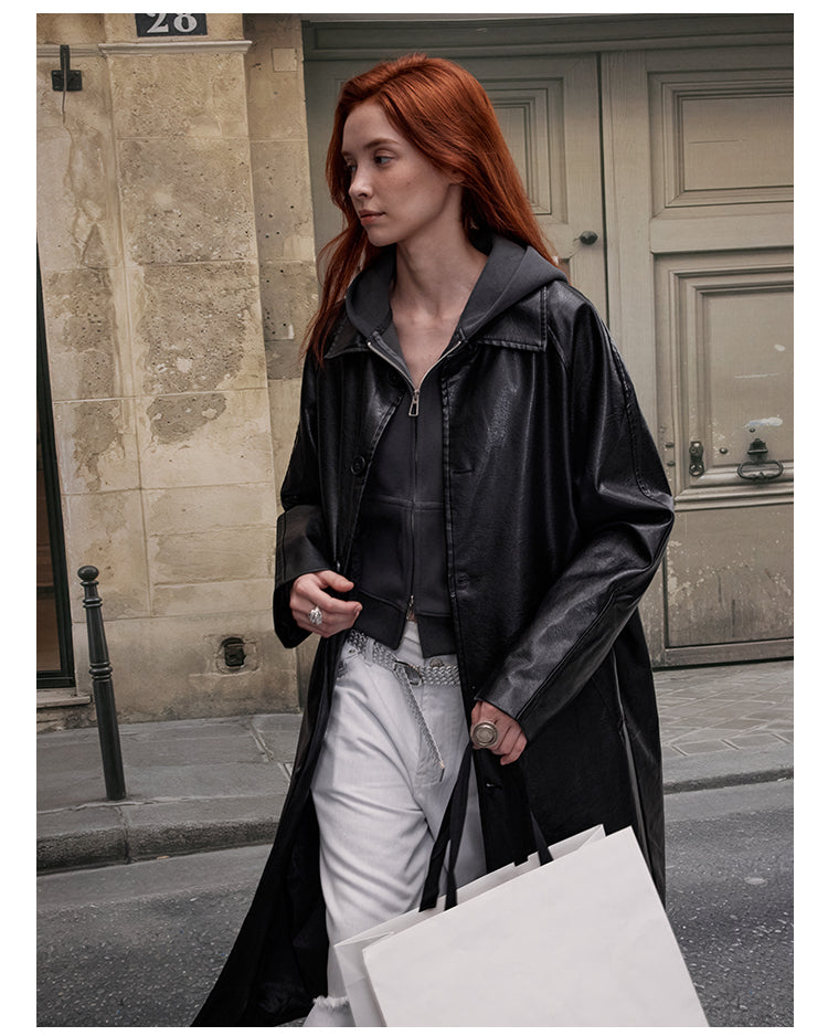 MADWITCH PU LONG LINE LEATHER COAT #28116
