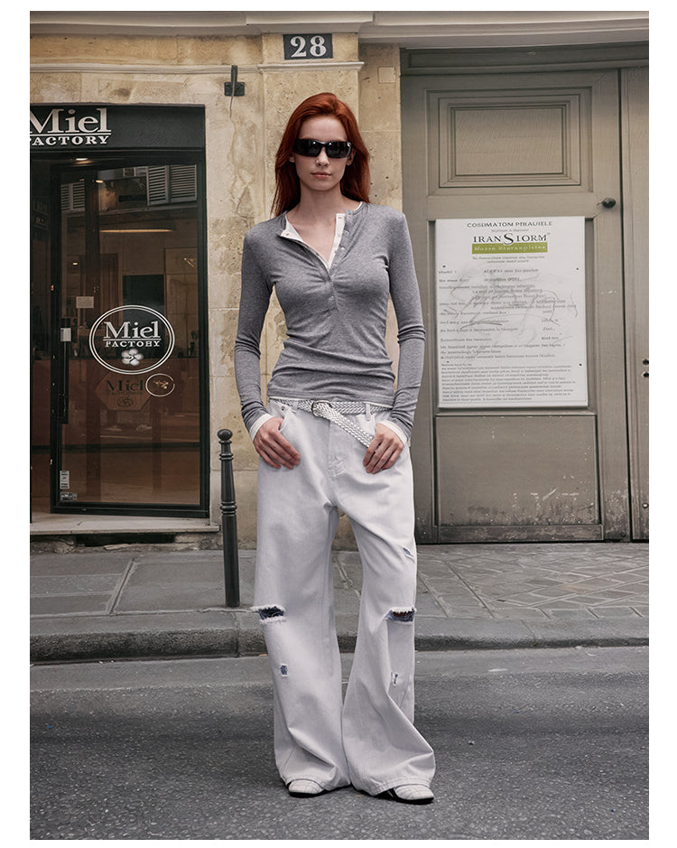 MADWITCH DOUBLE LAYER BUTTON SHIRT #G1439