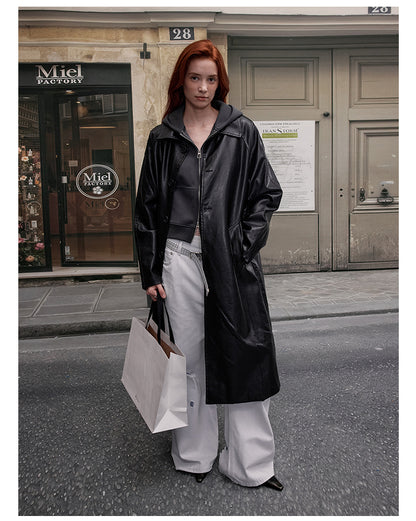 MADWITCH PU LONG LINE LEATHER COAT #28116
