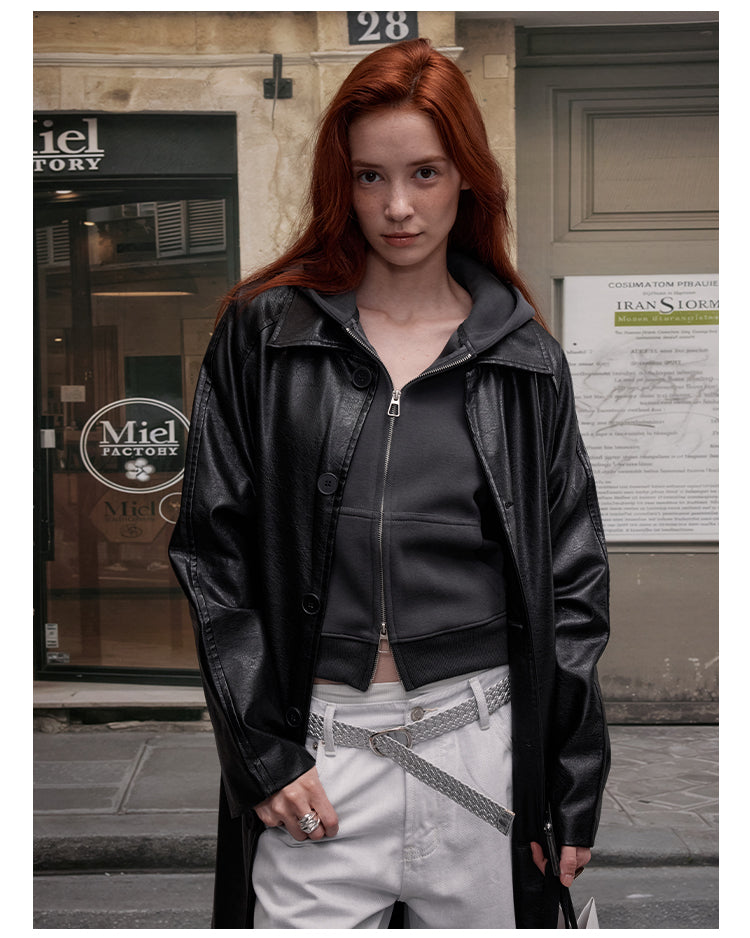 MADWITCH PU LONG LINE LEATHER COAT #28116