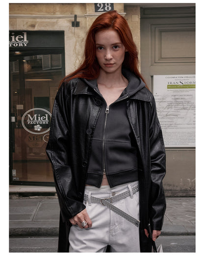 MADWITCH PU LONG LINE LEATHER COAT #28116