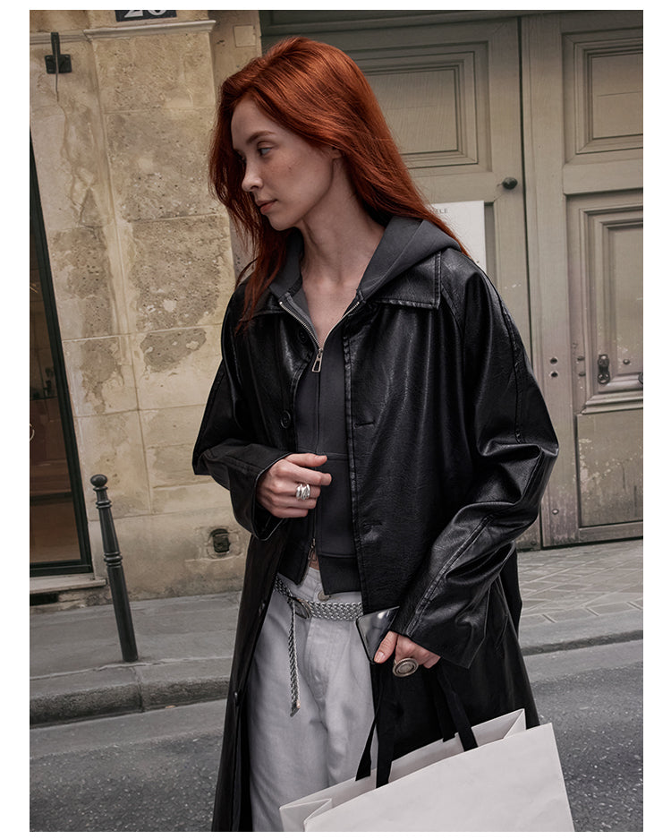 MADWITCH PU LONG LINE LEATHER COAT #28116