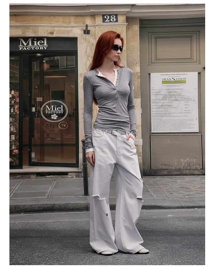 MADWITCH DOUBLE LAYER BUTTON SHIRT #G1439