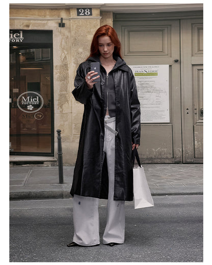 MADWITCH PU LONG LINE LEATHER COAT #28116