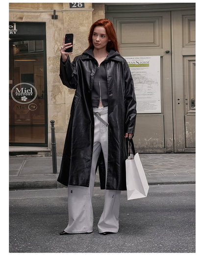 MADWITCH PU LONG LINE LEATHER COAT #28116