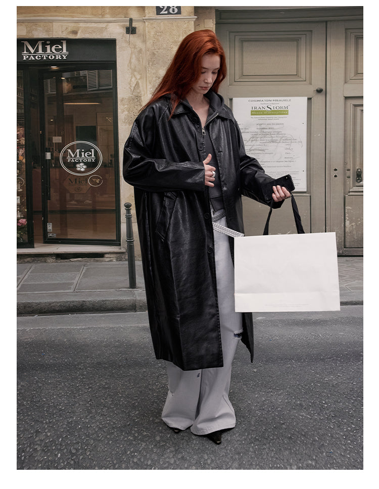 MADWITCH PU LONG LINE LEATHER COAT #28116
