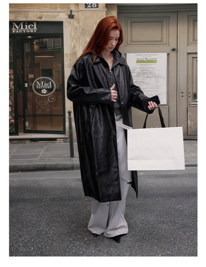 MADWITCH PU LONG LINE LEATHER COAT #28116