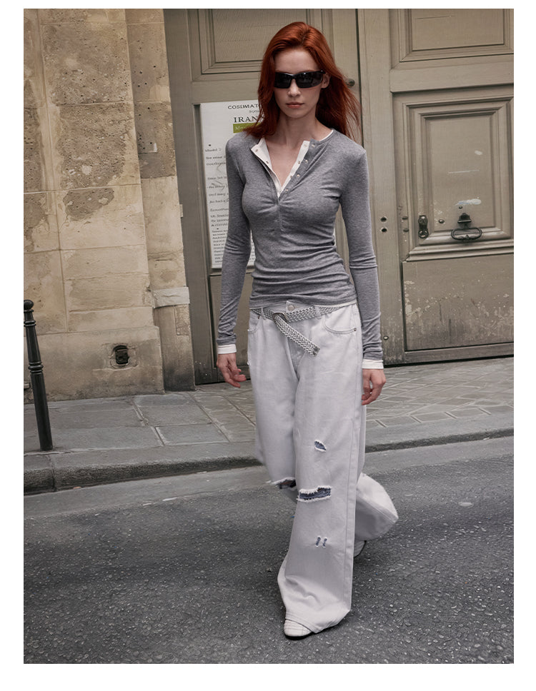 MADWITCH DOUBLE LAYER BUTTON SHIRT #G1439