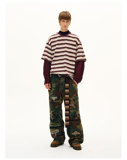 MADWITCH FAUX LAYERED STRIPE LONG SLEEVE #990369