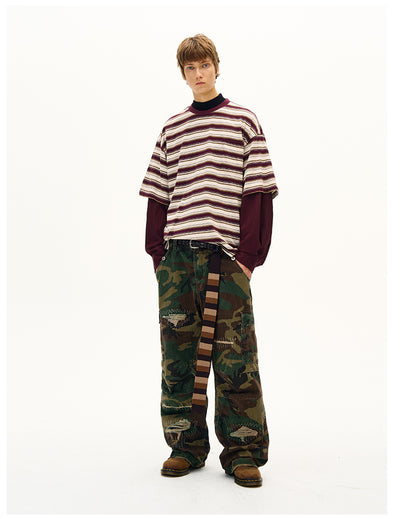MADWITCH FAUX LAYERED STRIPE LONG SLEEVE #990369
